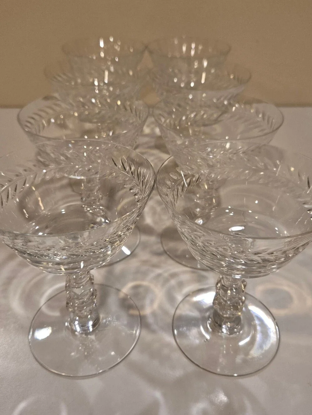 Vintage Tiffin-Franciscan Crystal Champagne Glasses In Woodstock Pattern X 8
